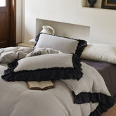 Stripe Ruffle Lace Bedding Set - Neutral Gray